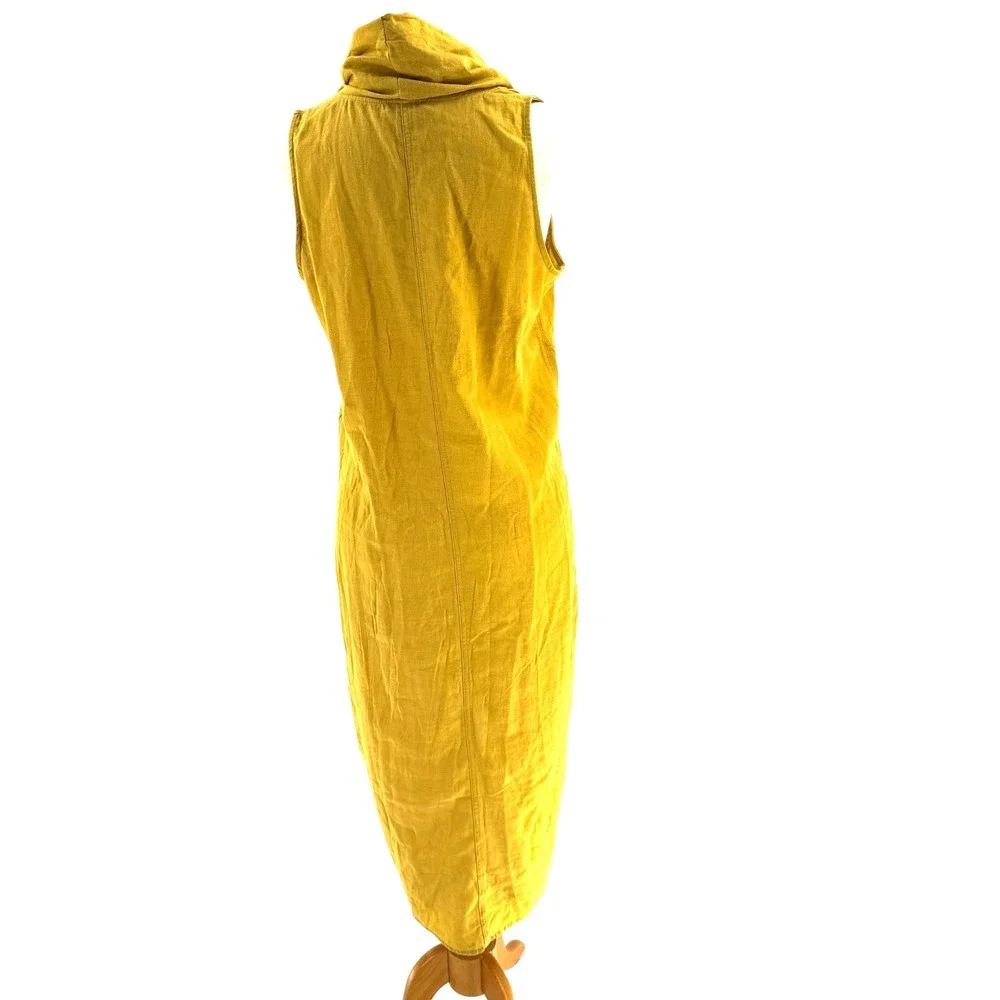 For Cynthia Linen Blend Cowl Neck Midi Dress Women's Medium Mustard Lagenlook - Picture 6 of 10